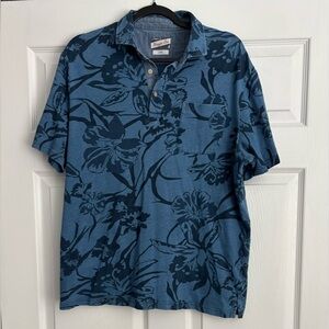 Johnnie O Hangin Out Men’s Blue Floral Hawaiian Men's 3- Button Polo Shirt, L